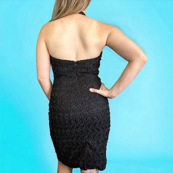 Y2K Rare Vintage Beaded Embroidered Carmen Marc Valvo Halter Cocktail Dress - Picture 3 of 15